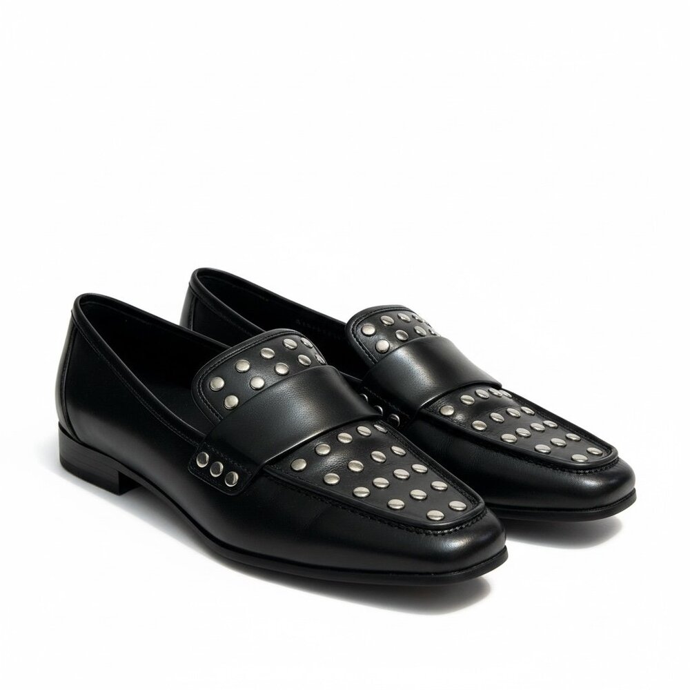 Aerosoles Women’s Studded Loafers Size 7.5 Black Leather Slip-On Comfort Shoes - Picture 2 of 7
